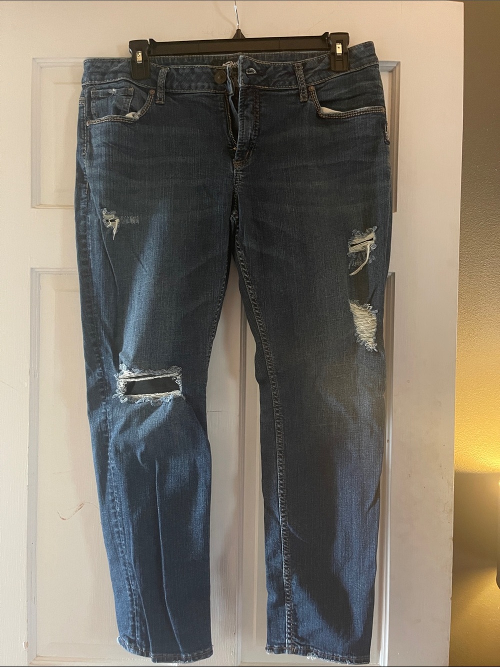 Silver Jeans Distressed Straight Leg in Dark Blue